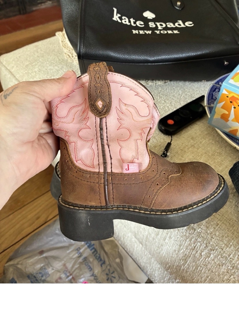 Justin Boots Kids Brown and Pink Western Cowgirl Boot